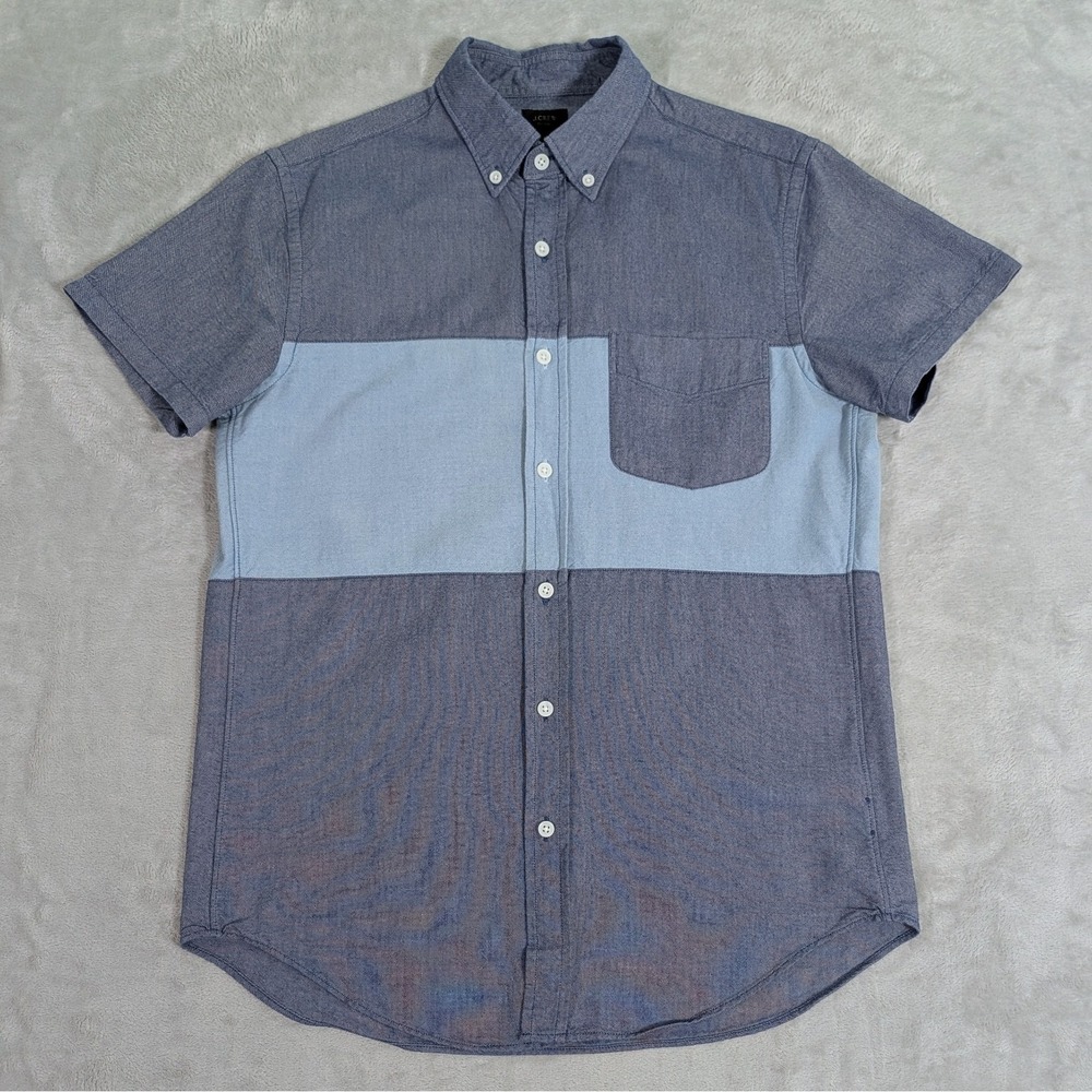 J.Crew Oxford Shirt Mens S Short Sleeve Button Down Colorblock Blue A4791